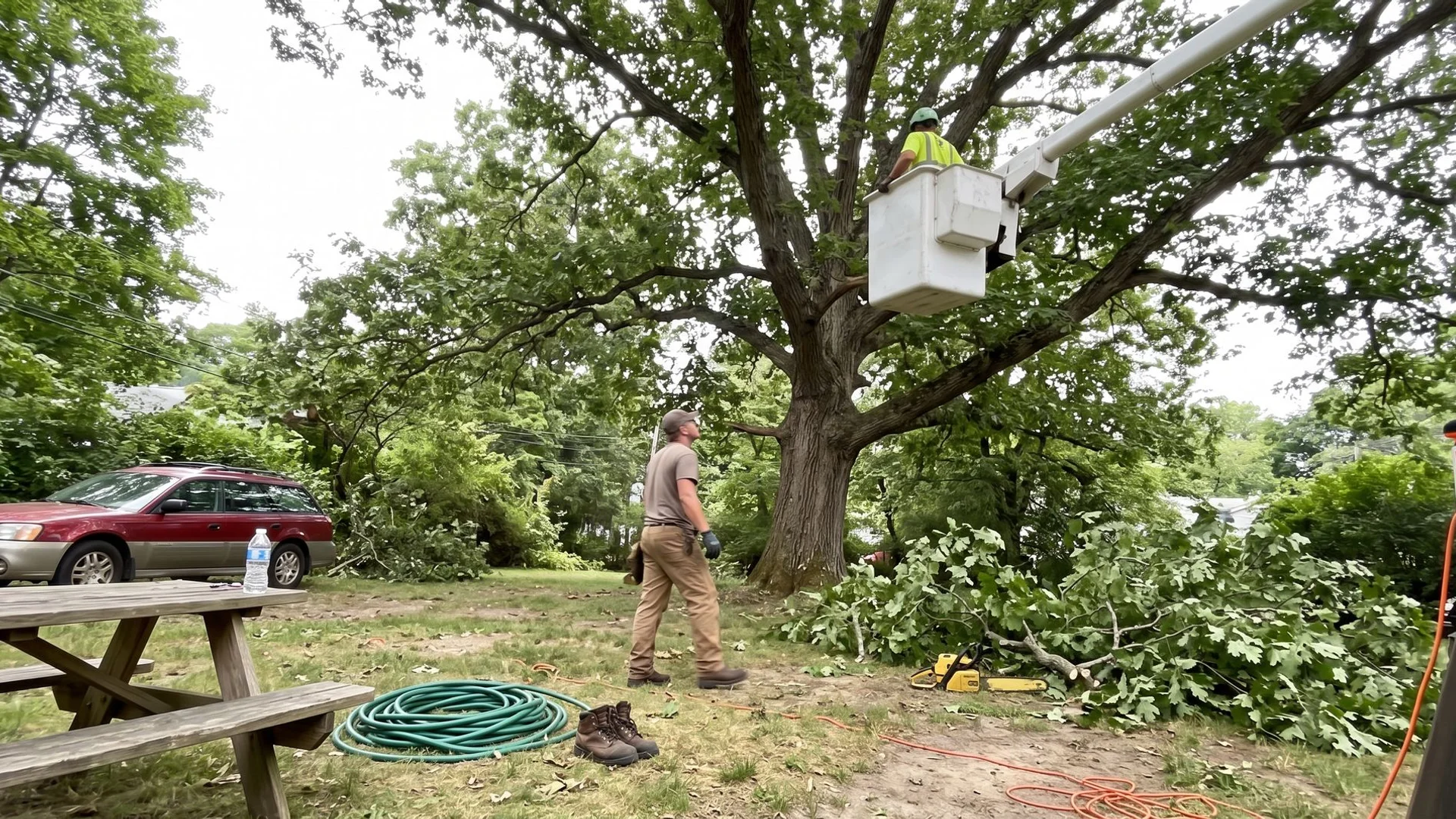 Certified arborist crew working on a large tree in Westchester County
